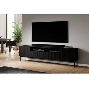 Meuble tv Bobochic Meuble tv avec niche 200 cm kasha Pieds noirs Noir pas cher