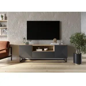 Meuble TV BOBOCHIC - Meuble TV 167 cm ALICE pieds en métal Gris foncé pas cher