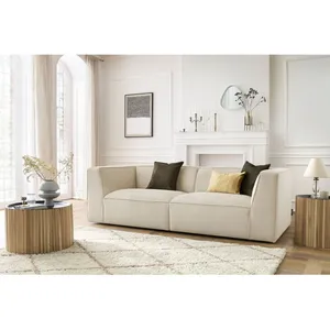 Canapé droit fixe 3 places MOLIERE velours côtelé beige BOBOCHIC pas cher