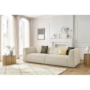 Canapé droit fixe 4 places MOLIERE velours côtelé Beige BOBOCHIC TU pas cher