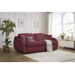 BOBOCHIC Canapé droit convertible CEZANNE ouverture express tissu bouclette rou... pas cher