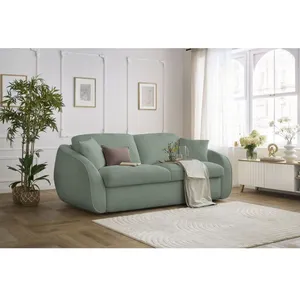 Canapé droit convertible CEZANNE ouverture express tissu bouclette ver...
