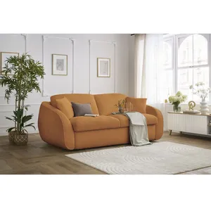 BOBOCHIC Canapé droit convertible CEZANNE ouverture express tissu bouclette jau... pas cher