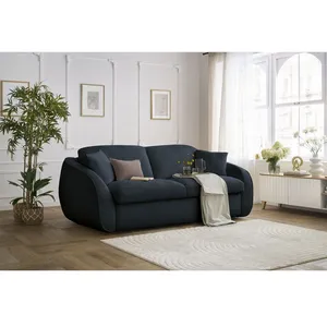 Canapé droit convertible CEZANNE ouverture express tissu bouclette ble...