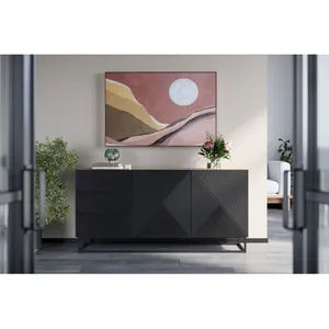 Buffet 2 portes 167 cm ALICE pieds en métal Chêne et noir   BOBOCHIC TU pas cher