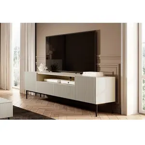 Bobochic meuble tv avec niche 200 cm kasha pieds noirs beige KASHA pas cher