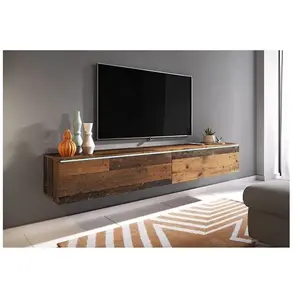 PIASKI Meuble TV Lowboard D 180 cm, meuble télévision avec éclairage LED, meuble télévision suspendu, couleur Old Style pas cher