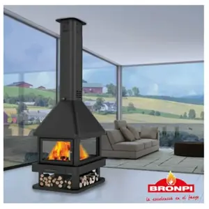 AZURA HOME DESIGN Poêle à bois CABIMAS 4 faces vitrées 16 kW pas cher