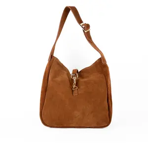 Abaco Paris - Sac porté épaule en Velours de Cuir lexi camel - 28x28x11 cm OS pas cher