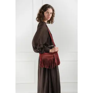 Abaco Paris - Sac bandoulière en Velours de Cuir Nox bordeaux - 22x28x2 cm OS pas cher