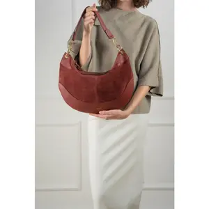 Abaco Paris - Sac porté épaule en Velours de Cuir Kael bordeaux - 28x4... pas cher
