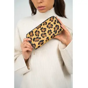 1987 by Abaco - Portefeuille en Cuir edge motif leopard camel - 20x11x3,5 cm OS pas cher