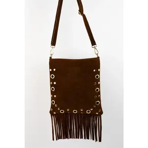 1987 by Abaco - Sac bandoulière en Velours de Cuir kyro marron - 24x21x4 cm OS pas cher