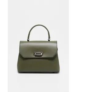 Abaco Studio - Sac à main en Cuir Laurie Vert Militaire - 27,5x20 cm OS pas cher