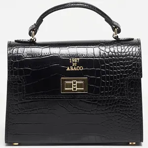1987 by Abaco - Sac à main en Cuir croco Sandy noir - 20.5x15x6 cm OS