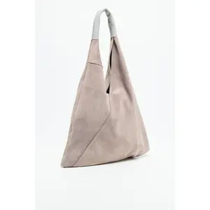 Abaco Studio - Sac Cabas en Velours de Cuir Deni Gris - 40x47 cm OS pas cher