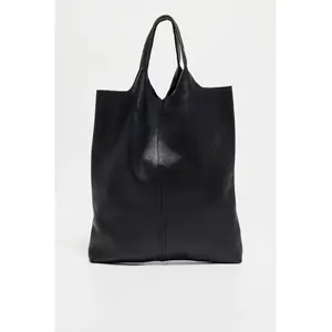 1987 by Abaco - Sac cabas en Cuir Debie noir - 38x41x2 cm OS pas cher