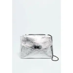 1987 by Abaco - Sac bandoulière en Cuir maku argenté - 27x 20x6,5 cm OS pas cher