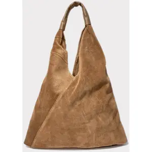 Abaco Studio - Sac Cabas en Velours de Cuir Deni Taupe - 40x47 cm OS pas cher