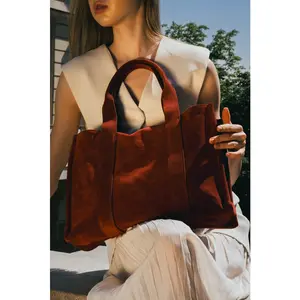 1987 by Abaco - Sac cabas en Velours de Cuir Isa bordeaux - 37x 24x11 ... pas cher