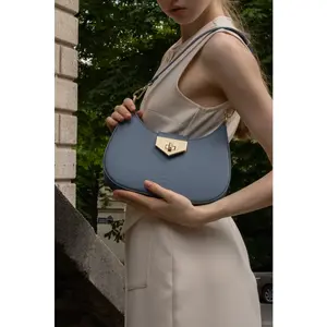 Abaco Studio - Sac porté épaule en Cuir Nella Bleu - 26x16x5 cm OS pas cher