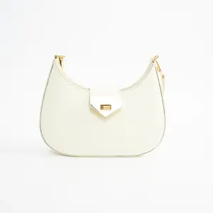 Abaco Studio - Sac porté épaule en Cuir Nella Blanc Cassé - 26x16x5 cm OS pas cher