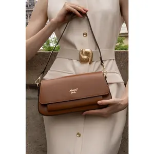 Abaco Studio - Sac porté épaule en Cuir Lior Camel - 28x16x6,5 cm OS pas cher