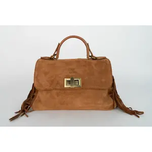 1987 by Abaco - Sac à main en Velours de Cuir Neva camel - 28x22x10 cm... pas cher