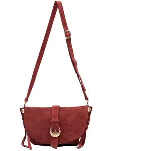 1987 by Abaco - Sac à bandouliere en cuir Texas bordeaux - 29x22x4cm OS pas cher