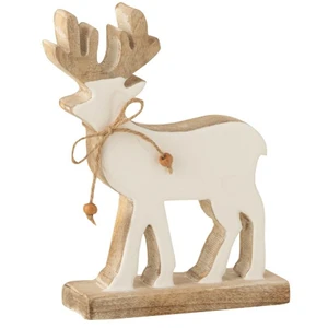 J-line Renne de Noël blanc en bois de manguier