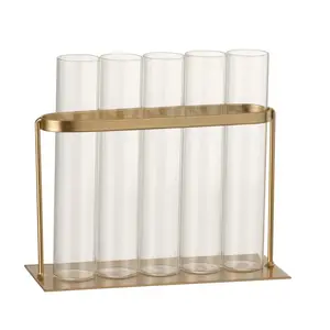 J-line Soliflore 5 tubes métal/verre or H17cm pas cher