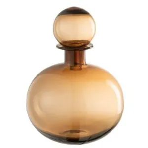 J-Line Bouteille décorative ronde avec bouchon en verre marron 21x21x29 cm