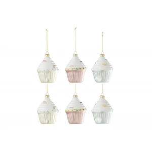 J-line Boite de 6boules de Noël cake en verre multicouleur 7.5x7.5x10 cm pas cher