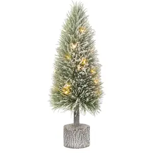 J-line Sapin de Noël artificiel avec led en plastique vert 19*19*60 cm pas cher