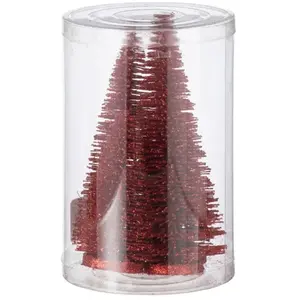 J-line Sapin de Noël artificiel en plastique rouge 10x10x15 cm pas cher