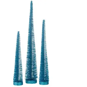J-line Sapin de Noël artificiel en plastique bleu 10x10x41 cm pas cher