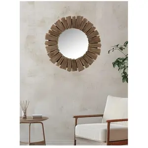 J-line Miroir en bois naturel 66x4x66 cm pas cher