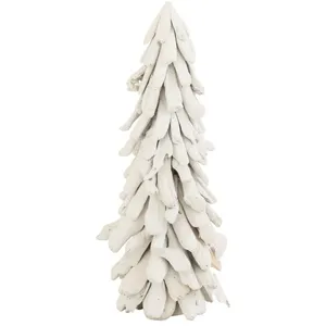 J-line Sapin de Noël décoratif enneigé en bois blanc 25x25x70 cm pas cher