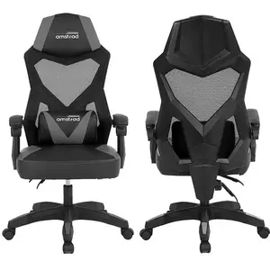 Amstrad Chaise gamer AMS-309-GREY noir & gris - Coussin lombaire - Tissu en maille respiranteVendu parelectro-depot