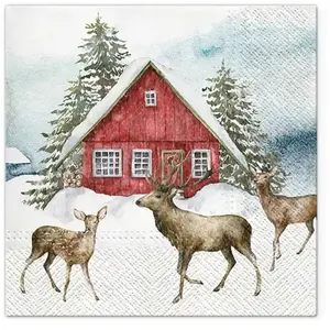 Comparateur de prix : 1001KDO Lot de 20 serviettes en papier 33 x 33 cm Rennes et maison dans la neige