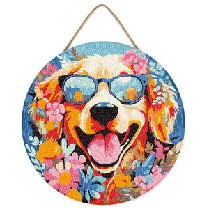 Figured'Art Broderie diamant sur Disque en Bois : Chiot fantaisie et d...