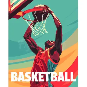 Figured'Art Peinture par Numéro Adulte avec Cadre Affiche sportive Basket - Activité Manuelle Kit de Loisir Créatif DIY Numéro d'Art Complet - 40x50cm toile tendue sur châssis pas cher