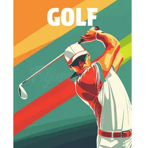 Figured'Art Peinture par Numéro Adulte avec Cadre Affiche sportive Golf - Activité Manuelle Kit de Loisir Créatif DIY Numéro d'Art Complet - 40x50cm toile tendue sur châssis pas cher