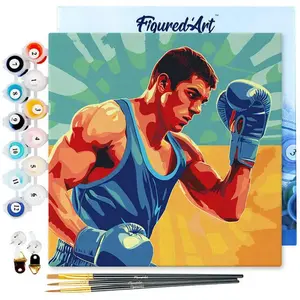 Figured'Art Mini Peinture par Numéro Adulte 20x20cm avec cadre Affiche sportive Boxe - Petit Format Kit de Loisir Créatif DIY Numéro d'Art Complet pas cher