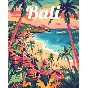 Comparateur de prix : Figured'Art Peinture par Numéro Adulte avec Cadre Affiche de voyage Bali - Activité Manuelle Kit de Loisir Créatif DIY Numéro d'Art Complet - 40x50cm toile tendue sur châssis