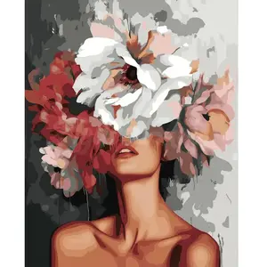 Figured'Art Peinture par Numéro Adulte avec Cadre Beauté derrière les fleurs - Activité Manuelle Kit de Loisir Créatif DIY Numéro d'Art Complet - 40x50cm toile tendue sur châssis pas cher