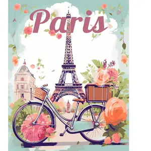 Comparateur de prix : Figured'Art Peinture par Numéro Adulte avec Cadre Affiche de voyage Paris en fleurs - Activité Manuelle Kit de Loisir Créatif DIY Numéro d'Art Complet - 40x50cm toile tendue sur châssis