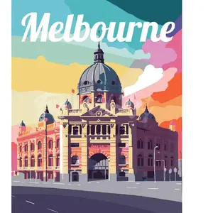 Figured'Art Peinture par Numéro Adulte avec Cadre Affiche de voyage Melbourne - Activité Manuelle Kit de Loisir Créatif DIY Numéro d'Art Complet - 40x50cm toile tendue sur châssis pas cher