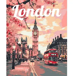 Figured'Art Peinture au numéro : Affiche de voyage Londres en fleurs  ... pas cher