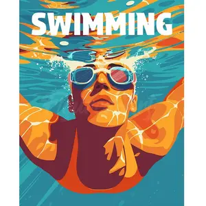 Figured'Art Peinture par Numéro Adulte Affiche sportive Natation - Activité Manuelle Kit de Loisir Créatif DIY Numéro d'Art Complet - 40x50cm sans châssis en bois pas cher